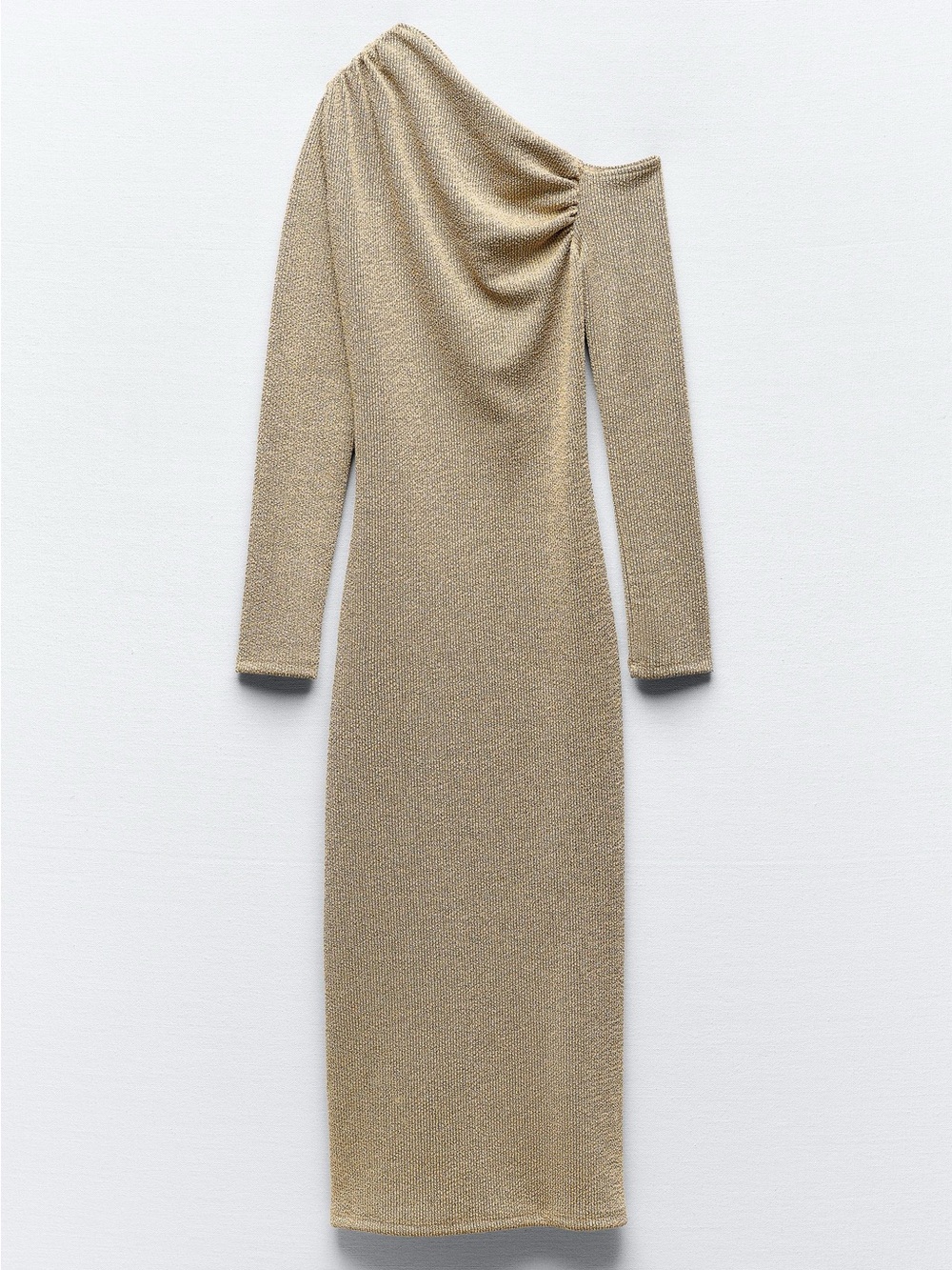 Zara One-Shoulder Metallic Gold Midi Dress